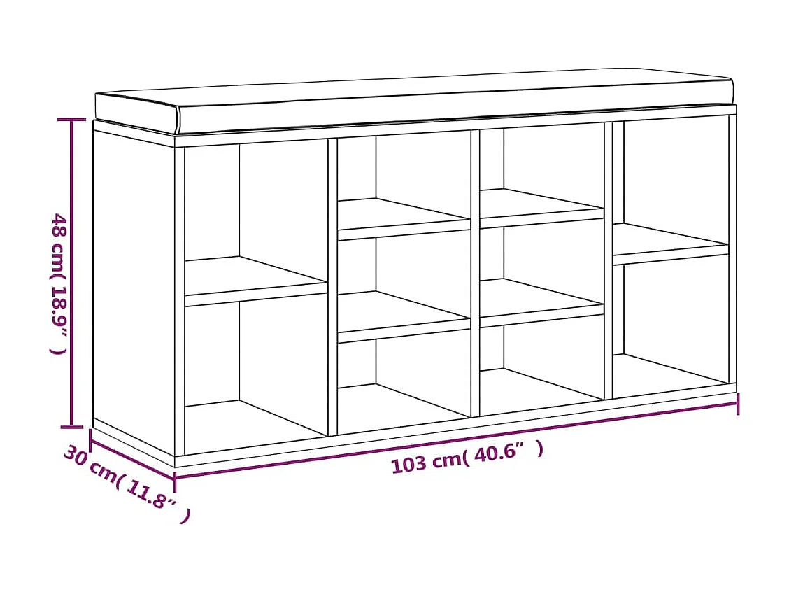 Banco zapatero Gris hormigón 103x30x48 cm Madera contrachapada