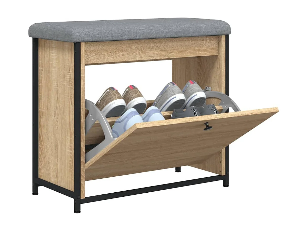 Schuhbank mit klappbarer Schublade aus Sonoma-Eiche, 62 x 32 x 56 cm