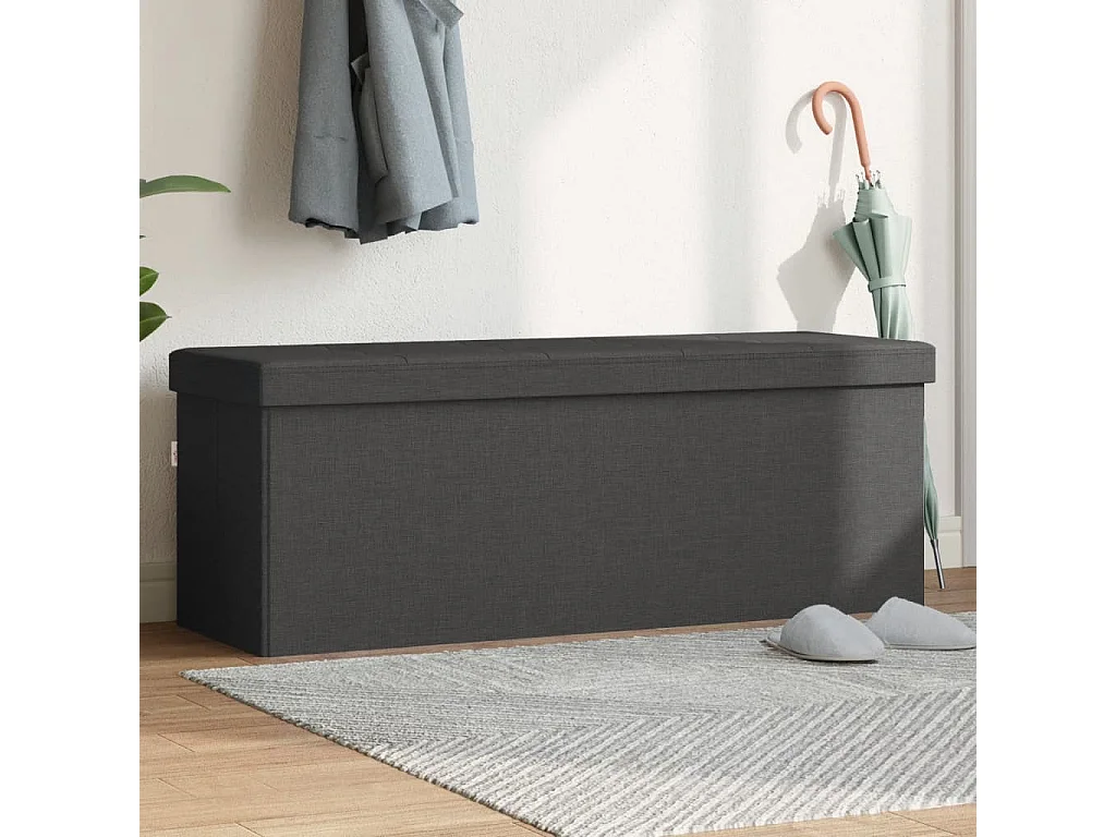 Banc de rangement pliable gris foncé faux lin