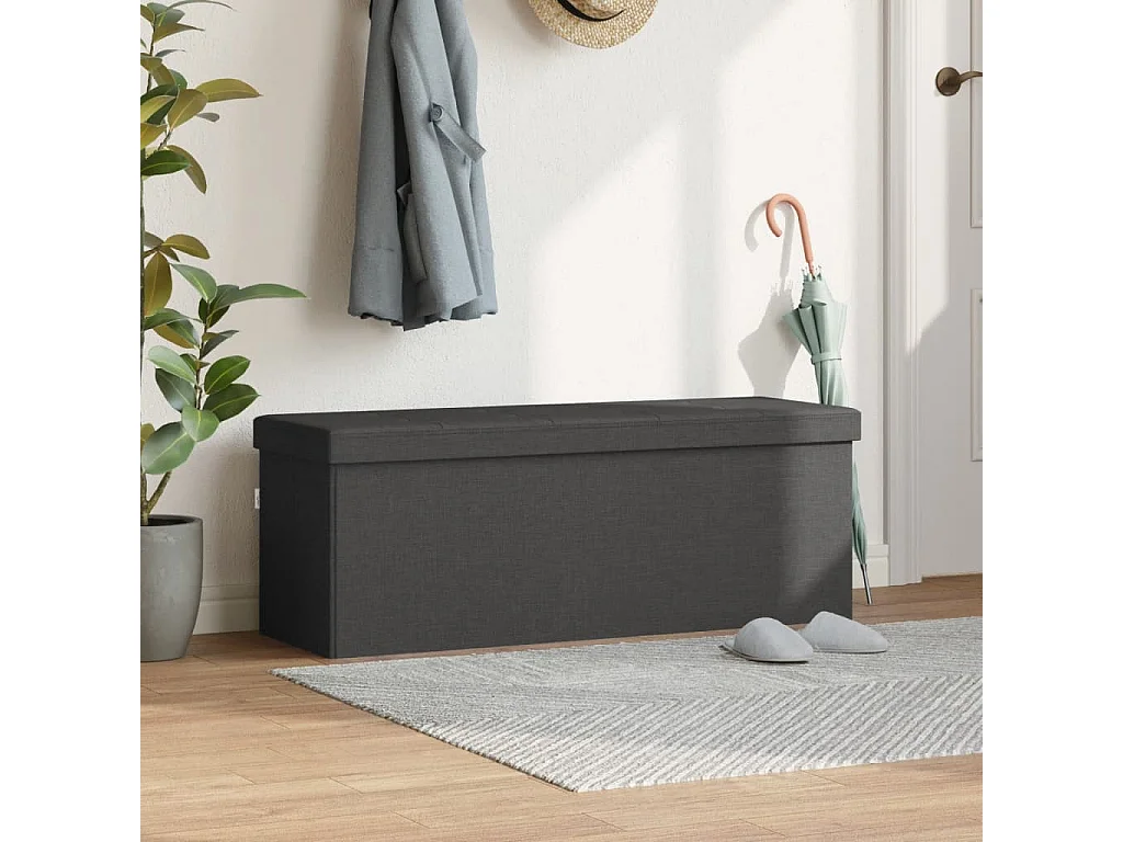 Banc de rangement pliable gris foncé faux lin