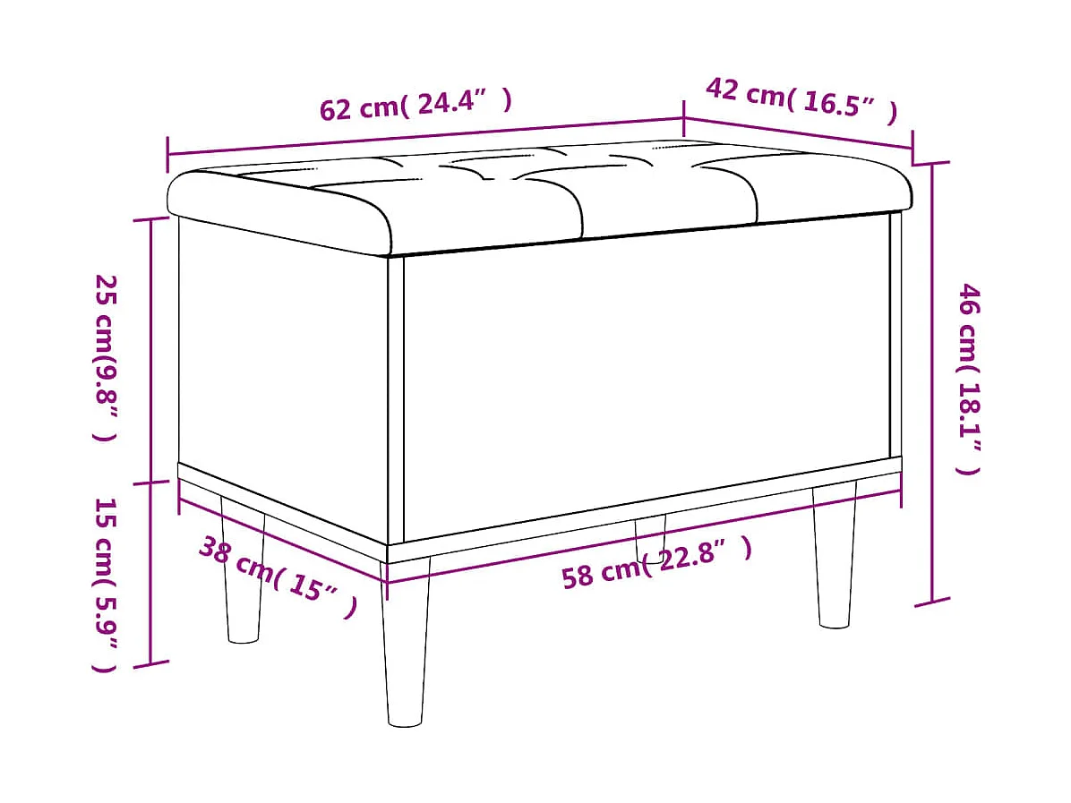 Banc de rangement gris béton 62x42x46 cm bois d'ingénierie