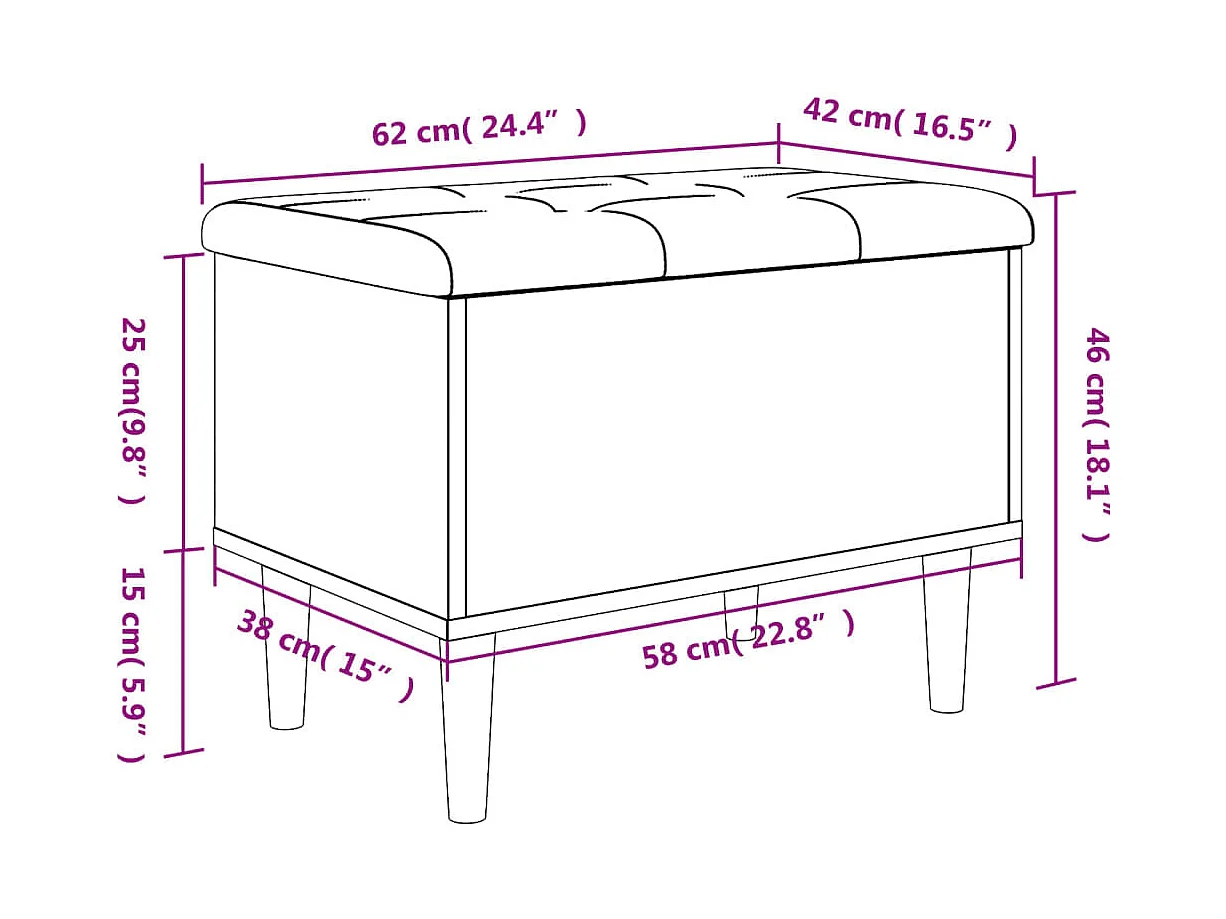 Banc de rangement gris béton 62x42x46 cm bois d'ingénierie