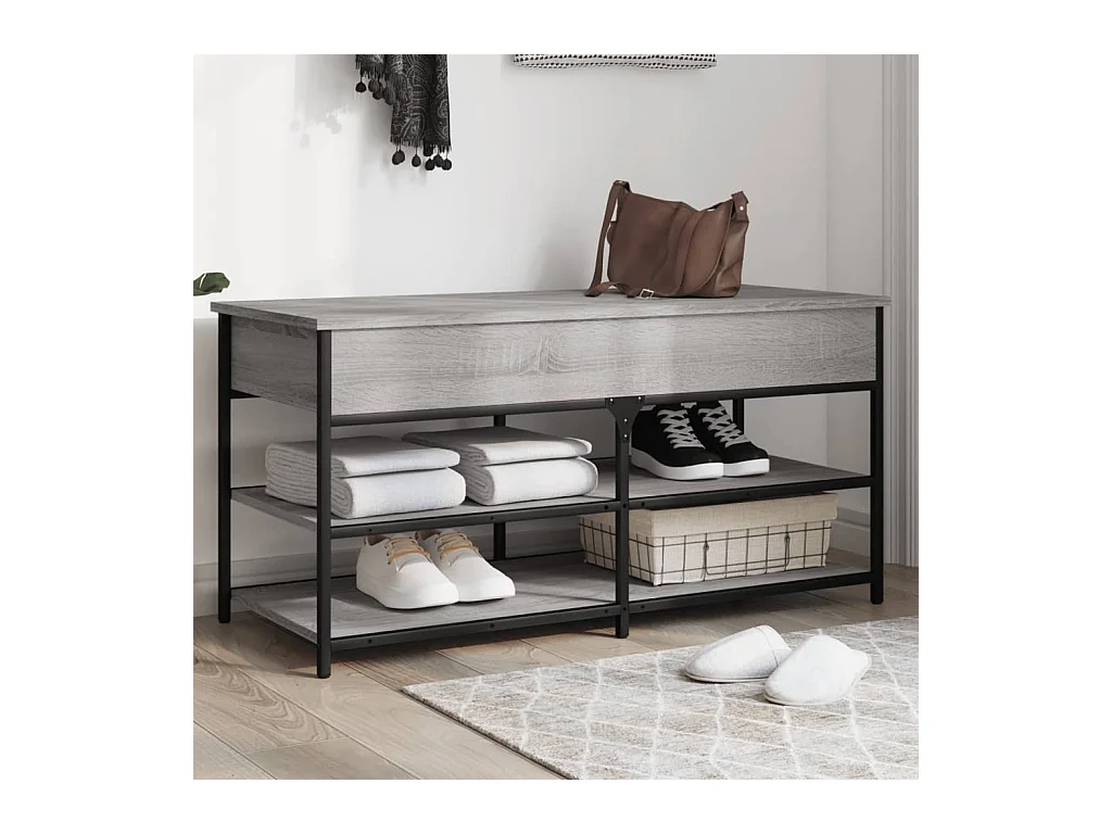 Sonoma grijze schoenenbank 100x42,5x50 cm samengesteld hout