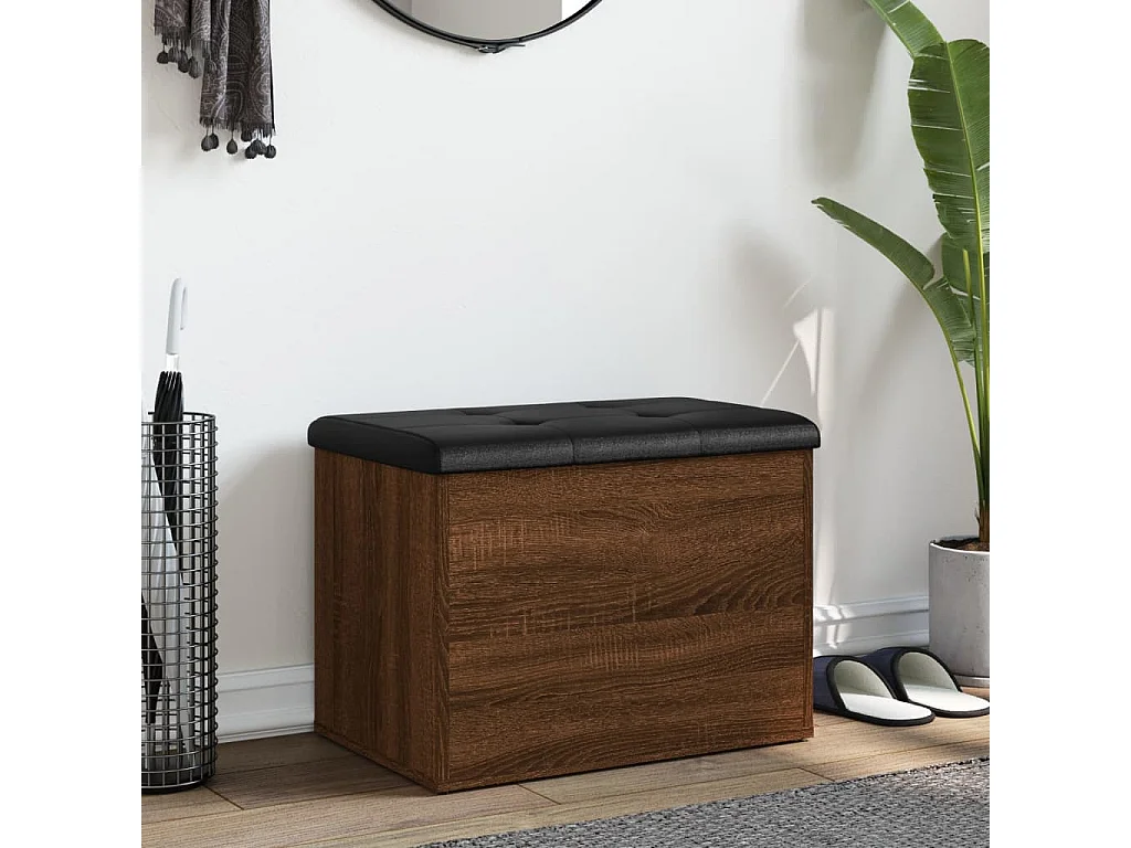 Banco de almacenaje roble marrón 62x42x45 cm de madera contrachapada