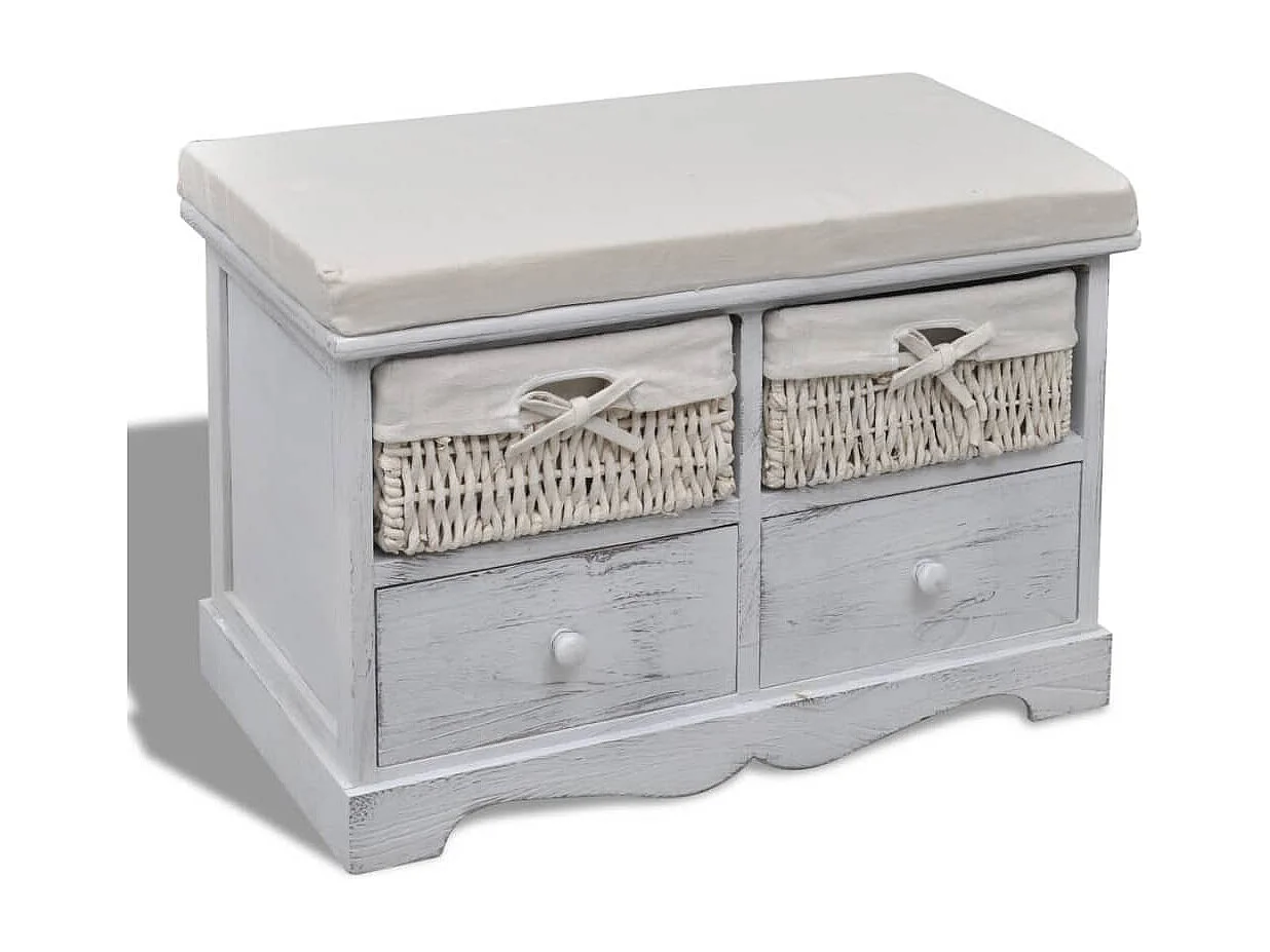 Banco de armazenamento branco 62x33x42 cm madeira Paulownia