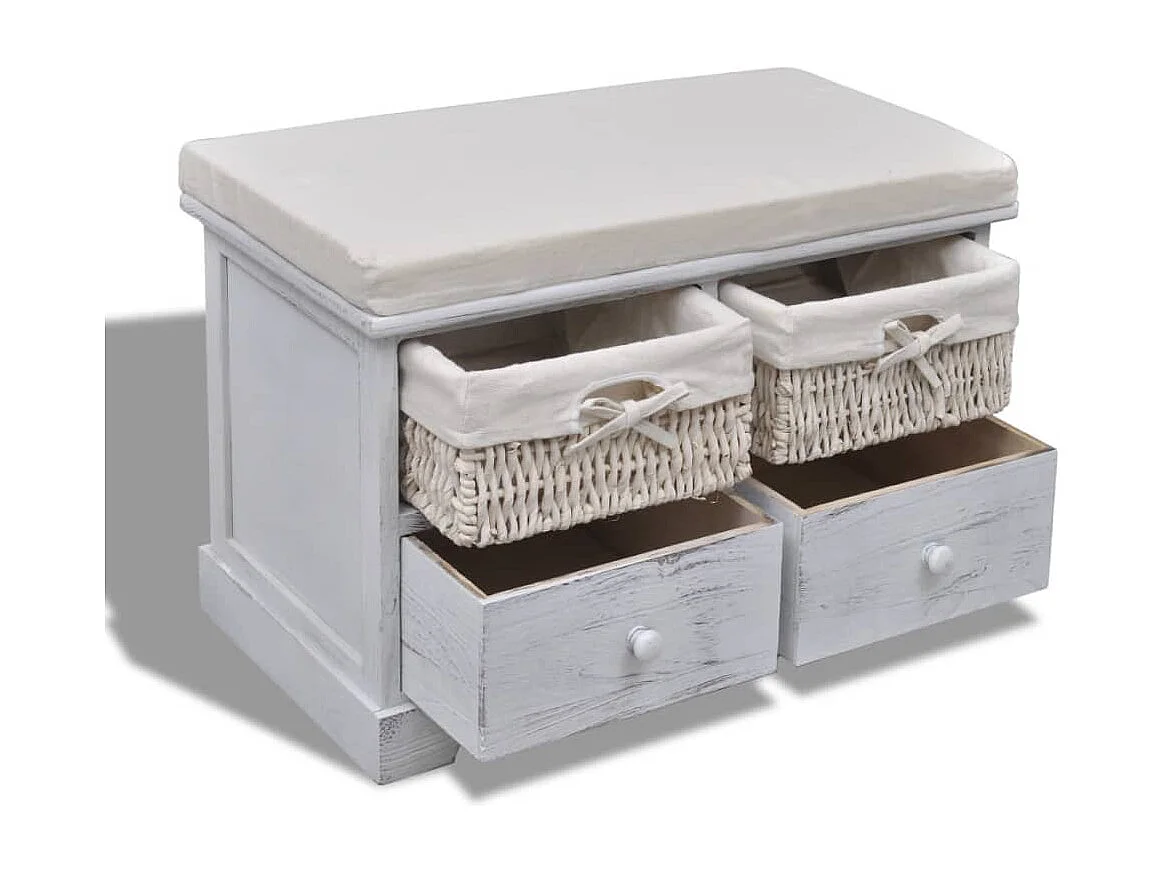 Opbergbank Wit 62x33x42 cm Paulowniahout