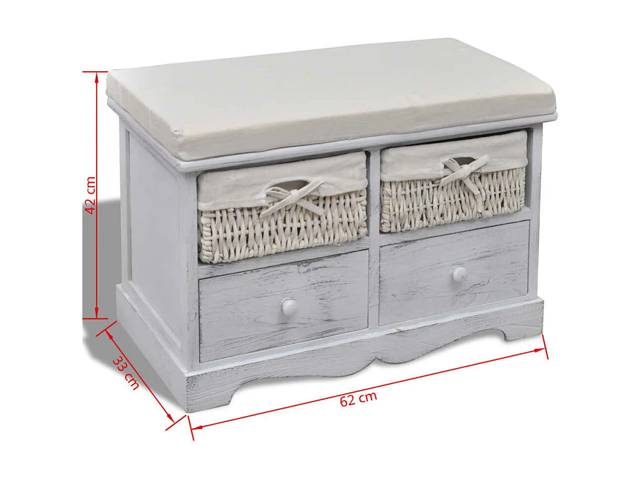 Opbergbank Wit 62x33x42 cm Paulowniahout