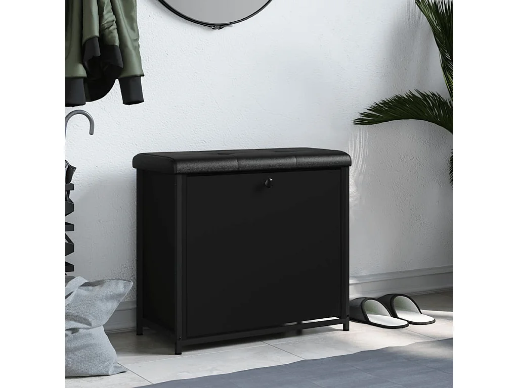Banc à chaussures avec tiroir rabattable noir 62x32x56 cm