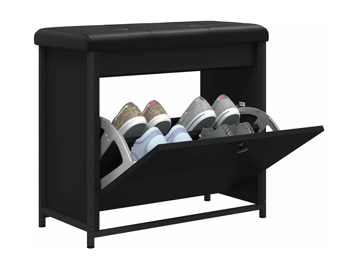 Banc à chaussures avec tiroir rabattable noir 62x32x56 cm