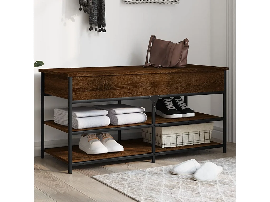 Schuhbank aus brauner Eiche, 100 x 42,5 x 50 cm, Holzwerkstoff