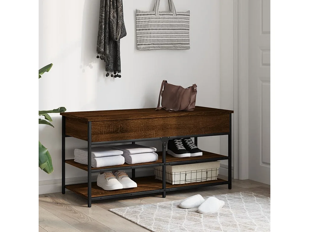 Schuhbank aus brauner Eiche, 100 x 42,5 x 50 cm, Holzwerkstoff