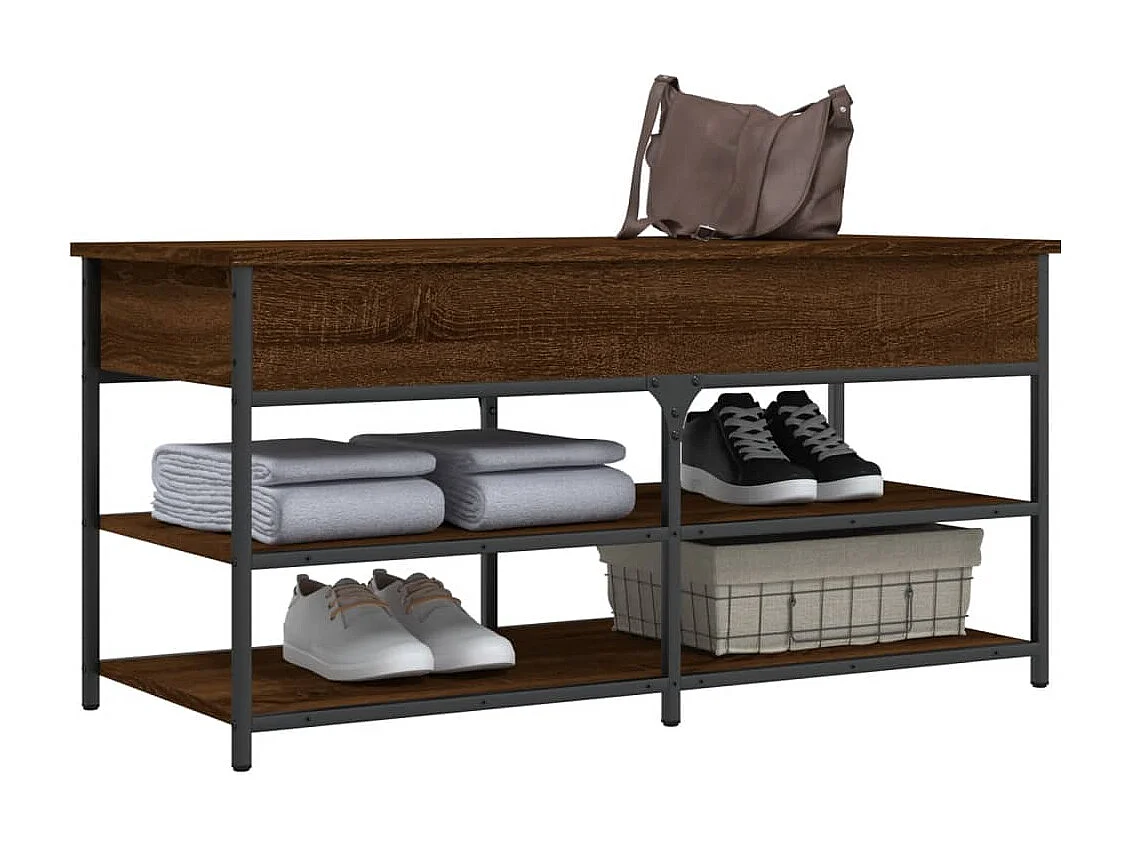 Schuhbank aus brauner Eiche, 100 x 42,5 x 50 cm, Holzwerkstoff