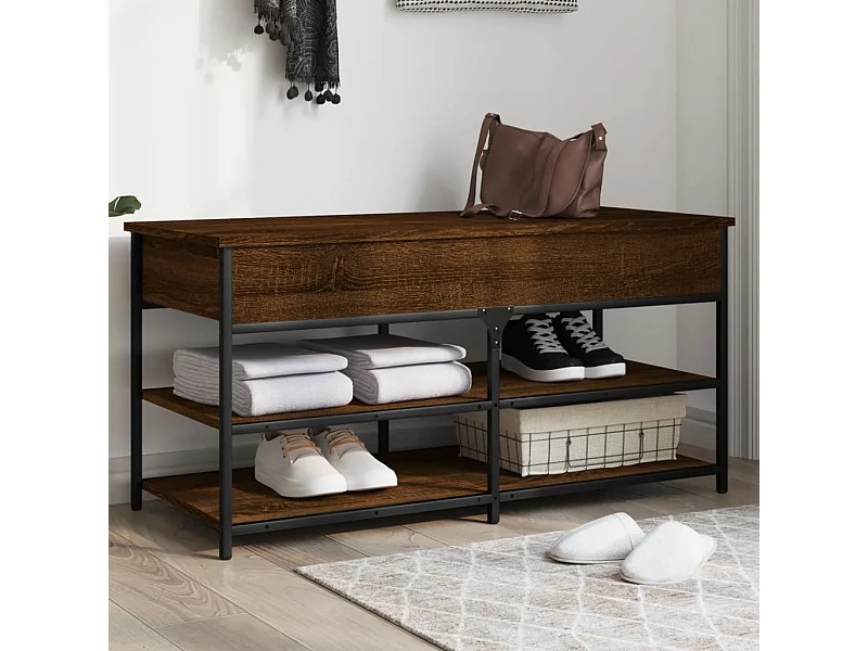 Banc à chaussures chêne marron 100x42,5x50 cm bois d'ingénierie