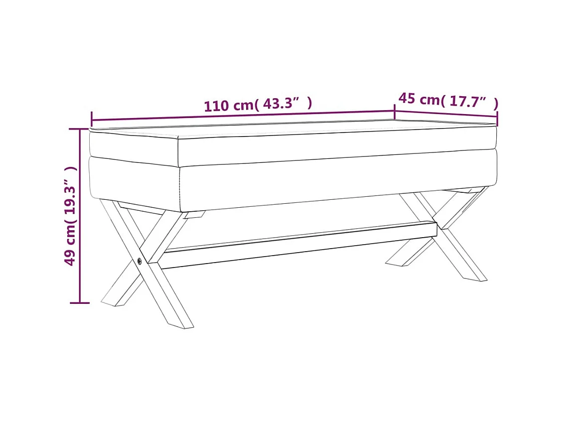 Tabouret de rangement Gris clair 110x45x49 cm Velours
