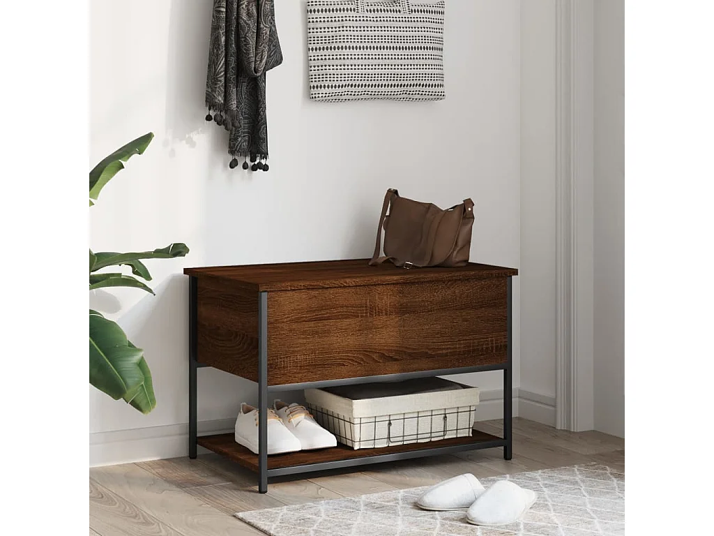 Banco de almacenaje roble marrón 70x42,5x47 cm madera contrachapada