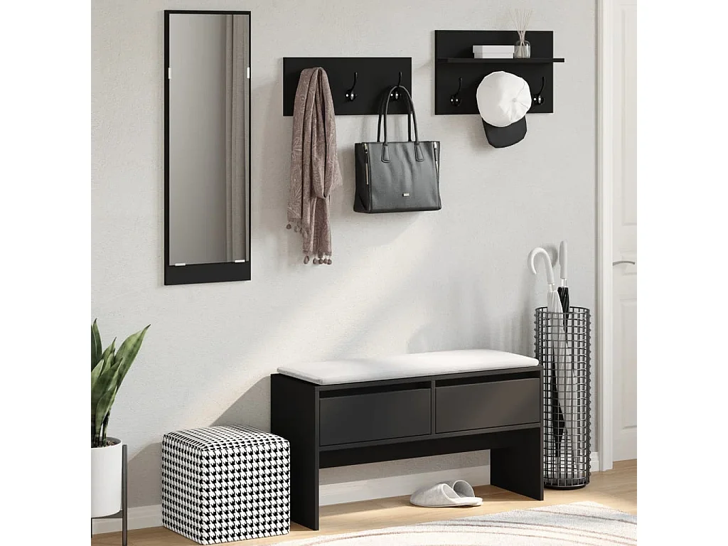 Juego de muebles de entrada 4 piezas de madera contrachapada negra