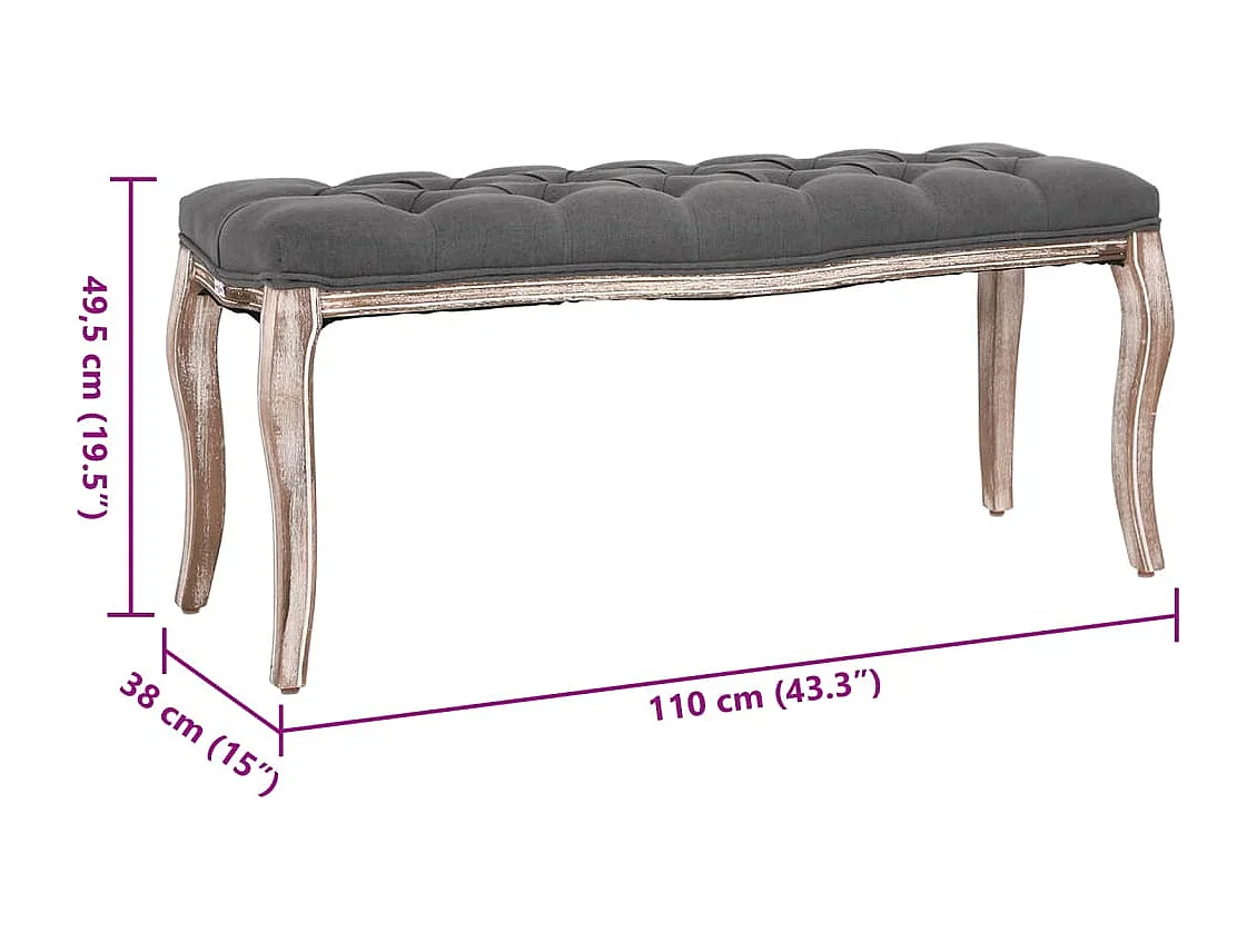 Banc Lin Bois solide 110x38x48 cm Gris foncé