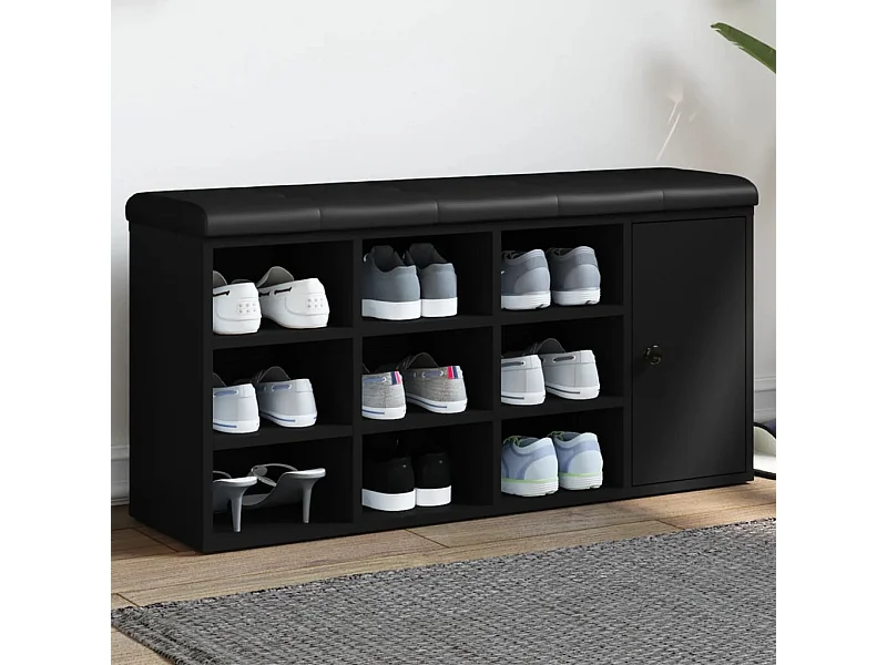 Banco de sapatos preto 102x32x50 cm madeira trabalhada