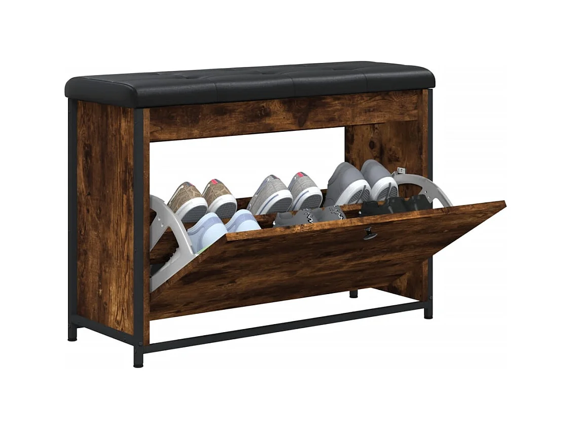 Schoenenbank met klaplade gerookt eiken 82x32x56 cm