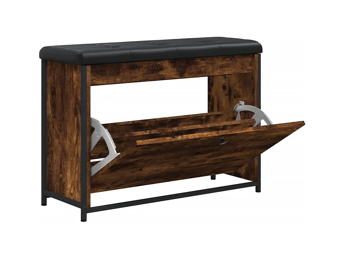 Schoenenbank met klaplade gerookt eiken 82x32x56 cm