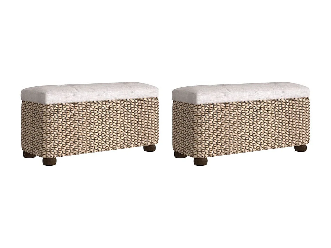 Bancs de rangement lot de 2 avec coussin gris 69 cm quenouille