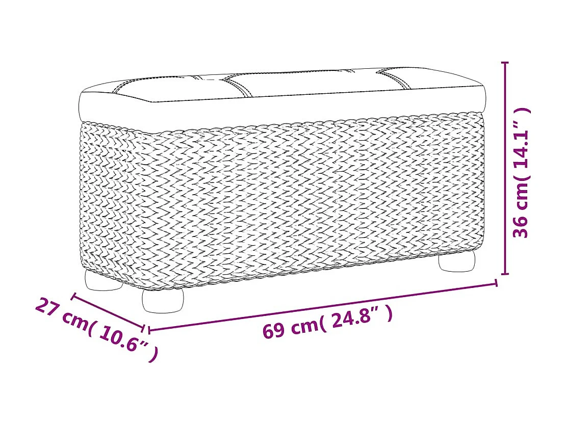 Bancs de rangement lot de 2 avec coussin gris 69 cm quenouille