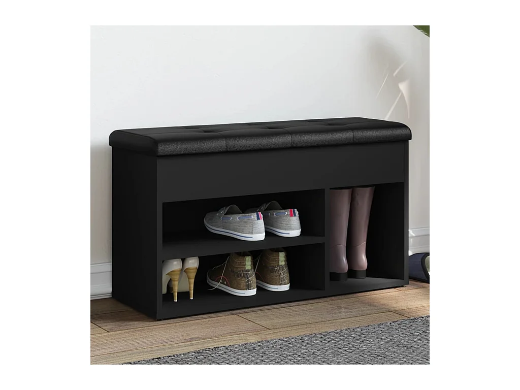 Banc à chaussures noir 82x32x45,5 cm bois d'ingénierie