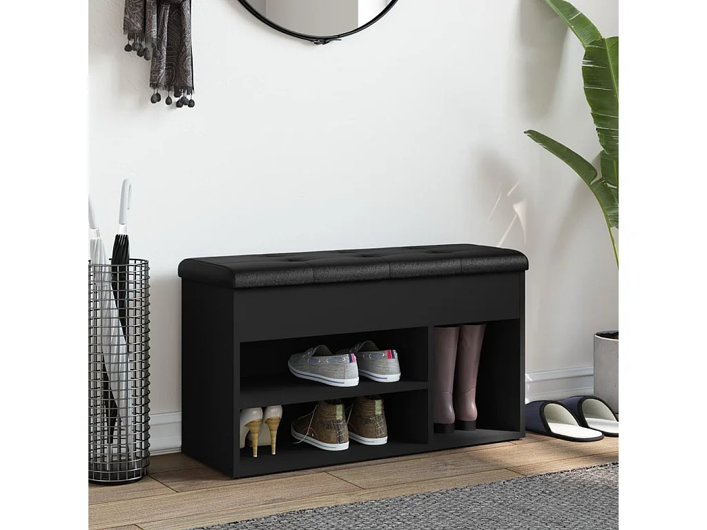 Banc à chaussures noir 82x32x45,5 cm bois d'ingénierie