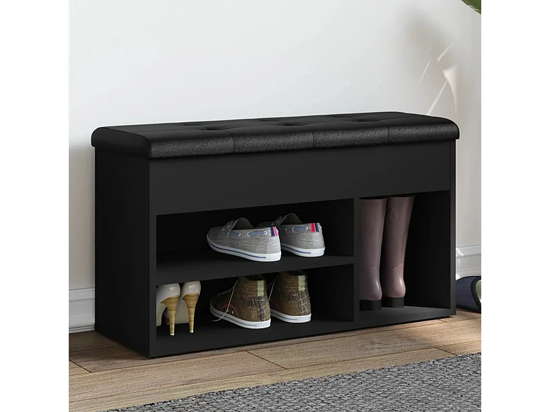 Banco de sapatos preto 82x32x45,5 cm madeira trabalhada