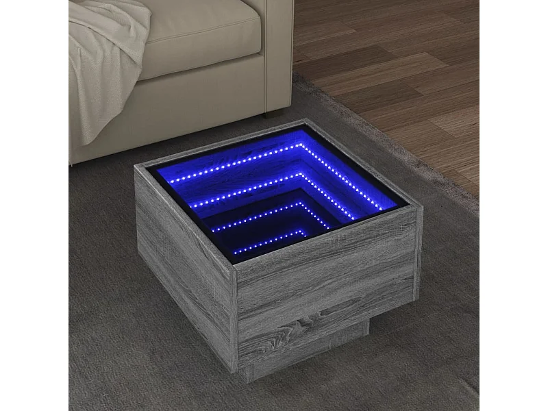Tavolino con LED Grigio Sonoma 40x40x30 cm in Legno Multistrato
