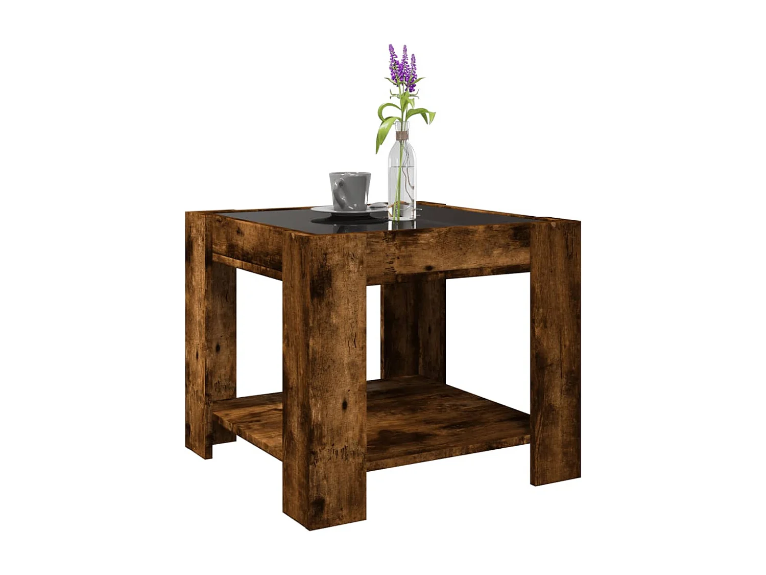 Mesa de centro y LED madera ingeniería roble ahumado 53x53x45cm