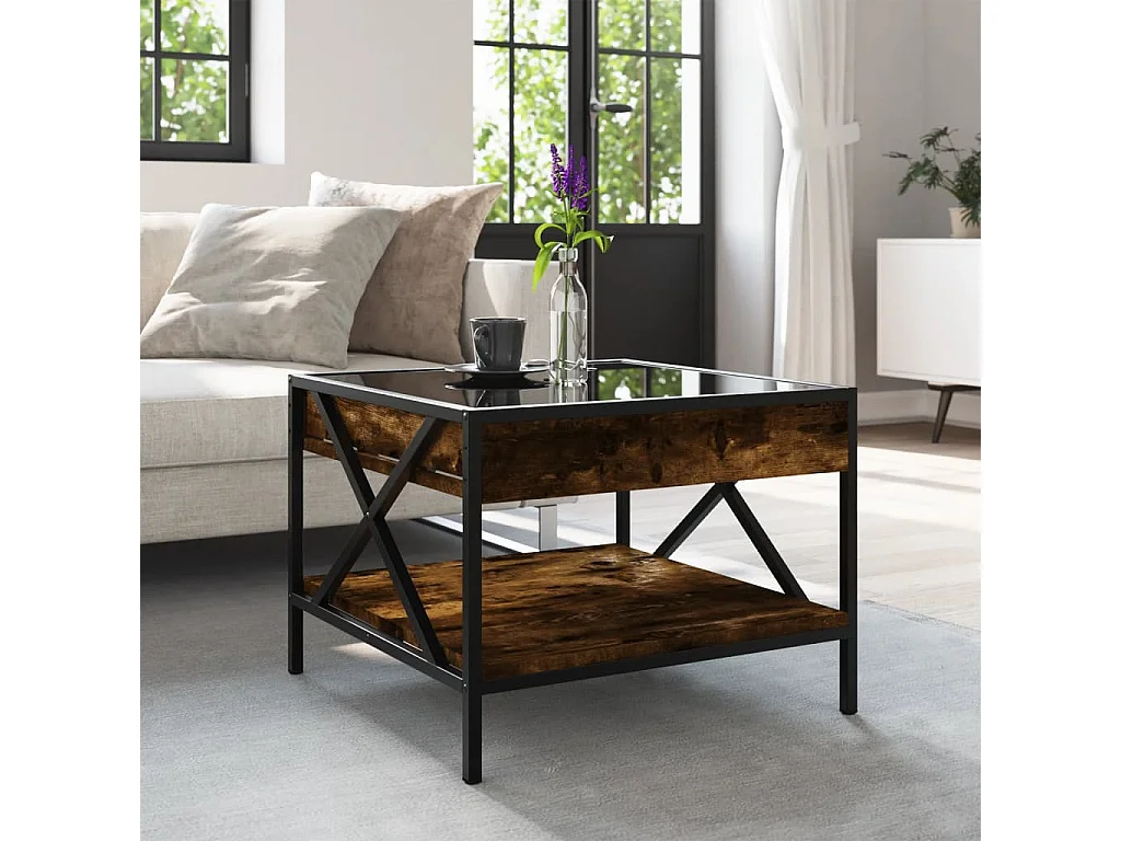 Mesa de centro luzes LED Infinity 50x50x38 cm carvalho fumado