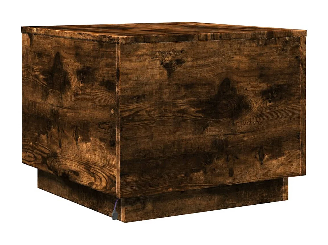 Table basse avec lumières LED chêne fumé 50x50x40 cm