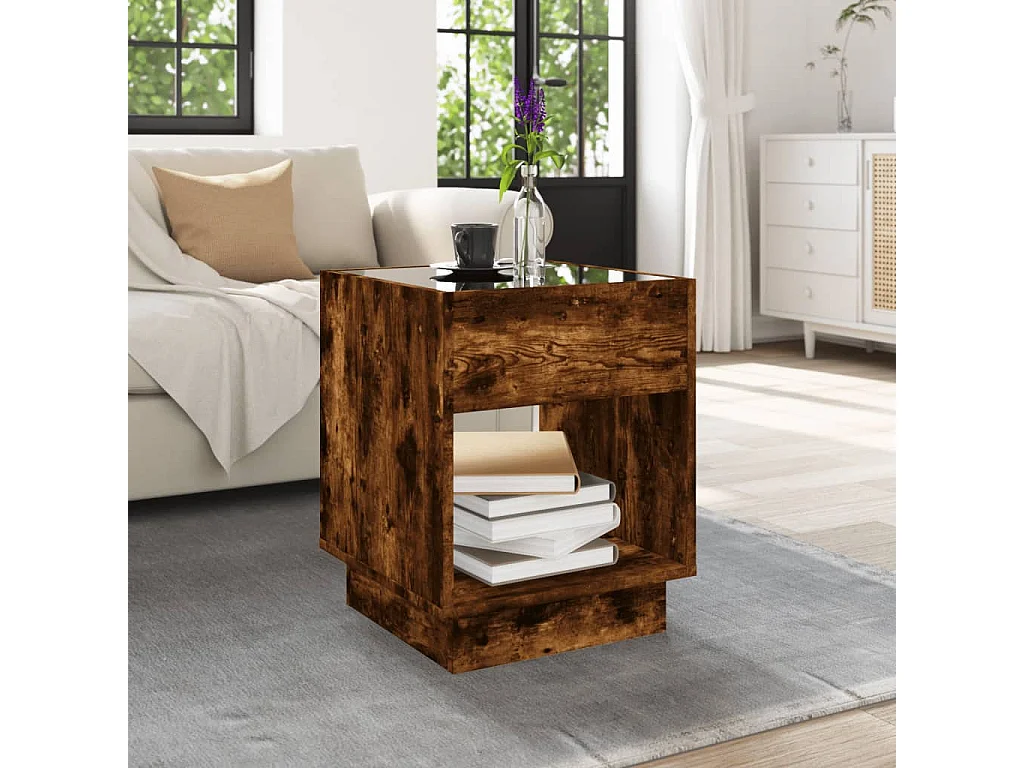 Table basse avec LED infini chêne fumé 40x40x50 cm