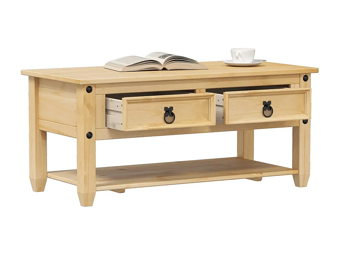 Couchtisch mit Schubladen Corona 100x48x45 cm Massivholz Kiefer