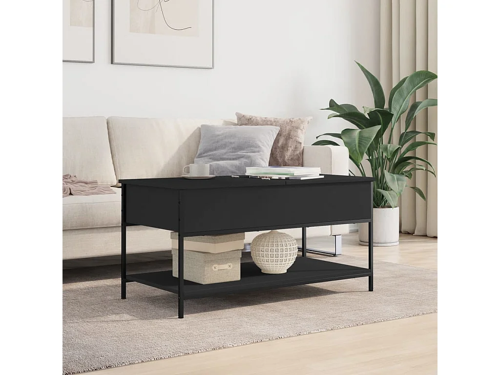 Mesa de centro madera de ingeniería y metal negro 100x50x50 cm