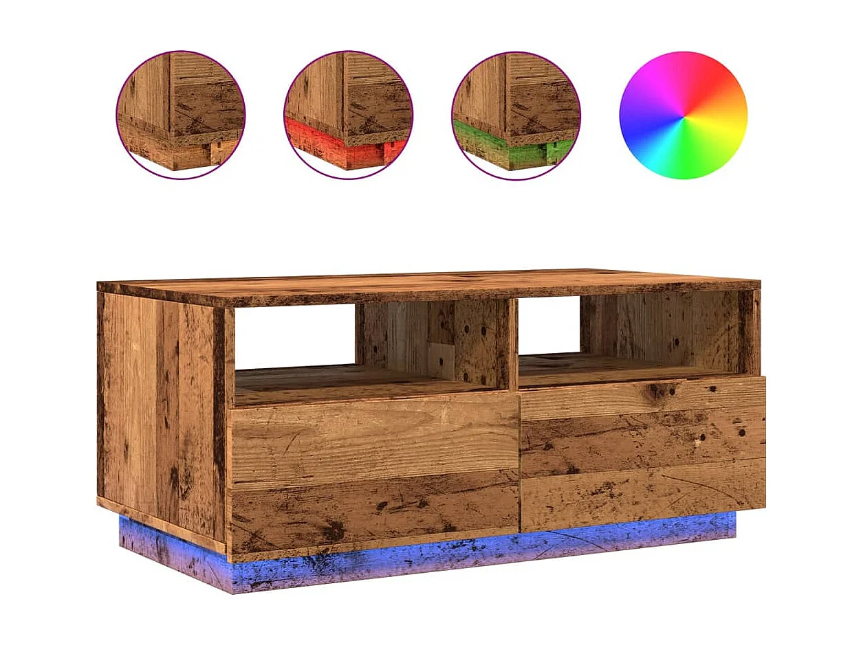 Table basse avec lumières LED vieux bois 90x49x40 cm