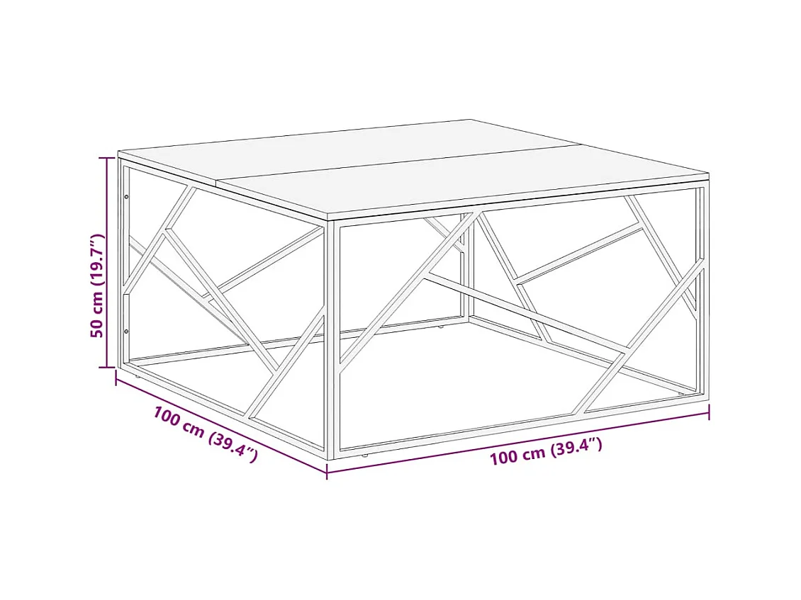 Table basse doré acier inoxydable et bois de mélèze massif