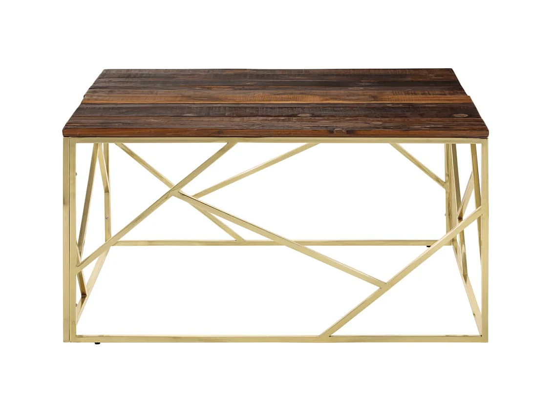 Table basse doré acier inoxydable et bois de mélèze massif