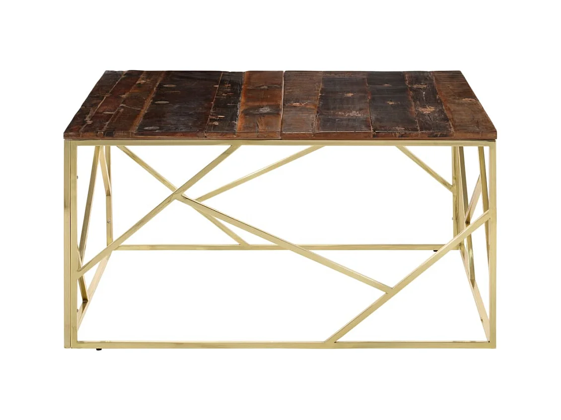 Table basse doré acier inoxydable et bois de mélèze massif