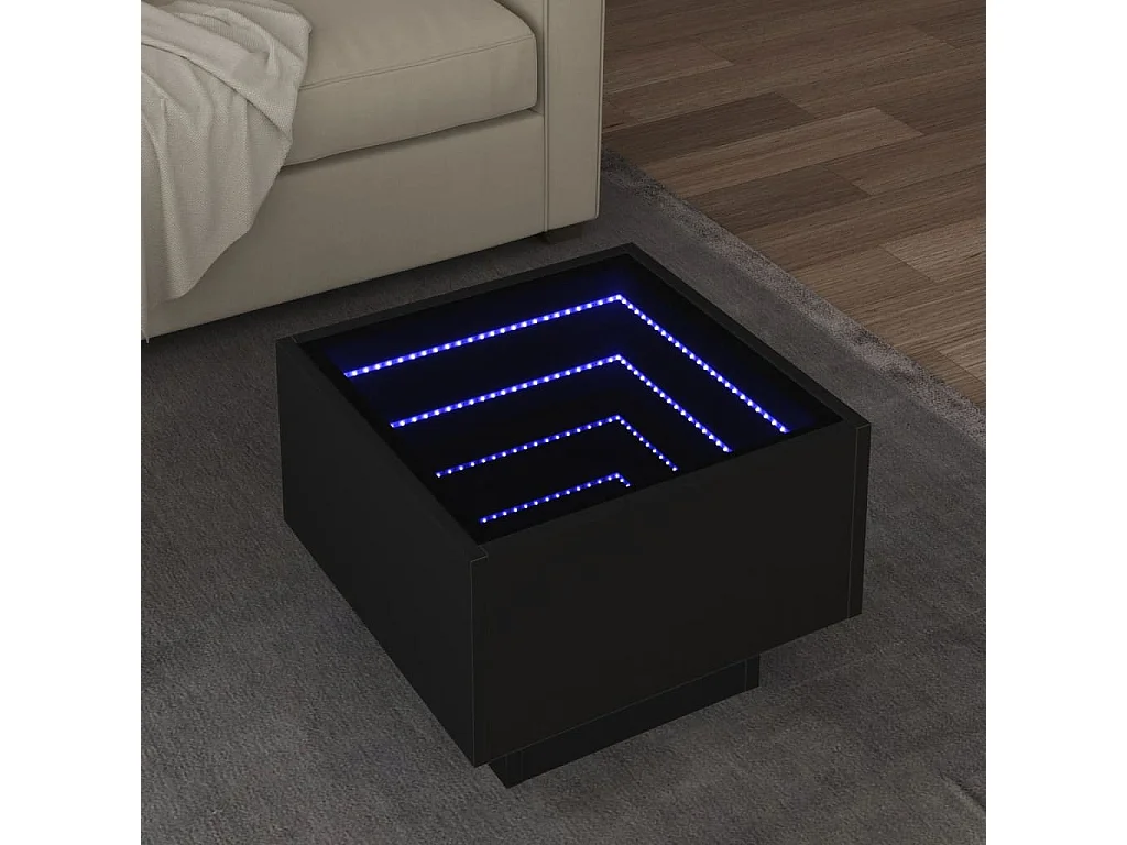 Table d'appoint avec LED noir 40x40x30 cm bois d'ingénierie