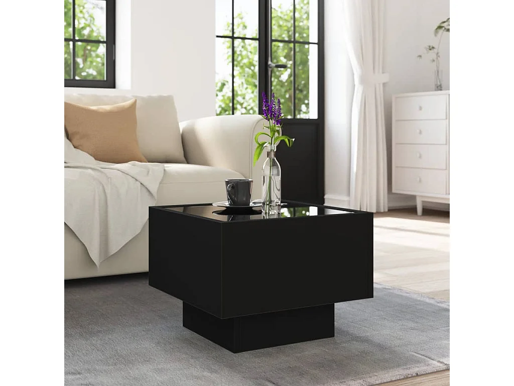Table d'appoint avec LED noir 40x40x30 cm bois d'ingénierie