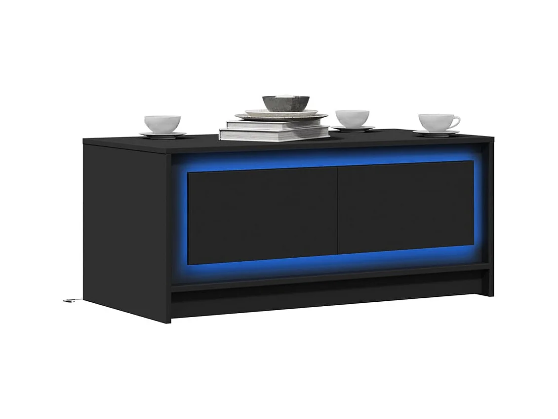 Table basse avec lumières LED noir bois d'ingénierie