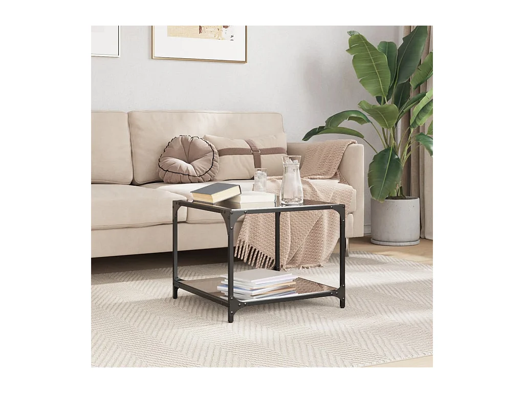Couchtisch mit Glasplatte Schwarz 50x50x40 cm Stahl