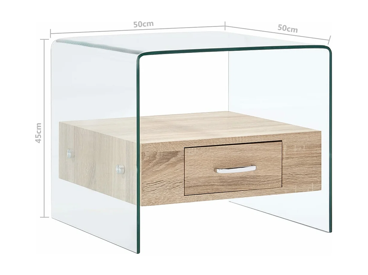 Mesa de centro con cajón vidrio templado 50x50x45 cm