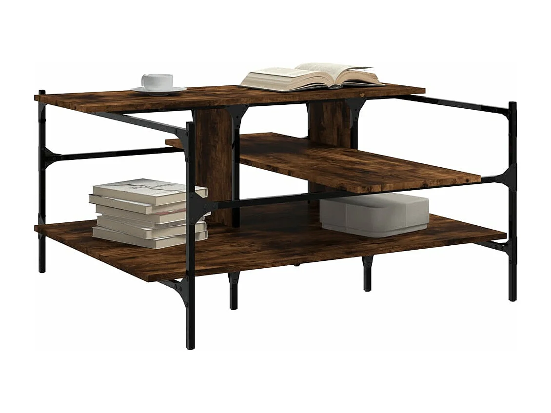 Table basse chêne fumé 100x100x48,5 cm bois d'ingénierie