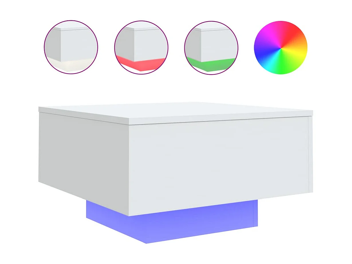 Tavolino da Soggiorno con Luci LED Bianco 55x55x31 cm