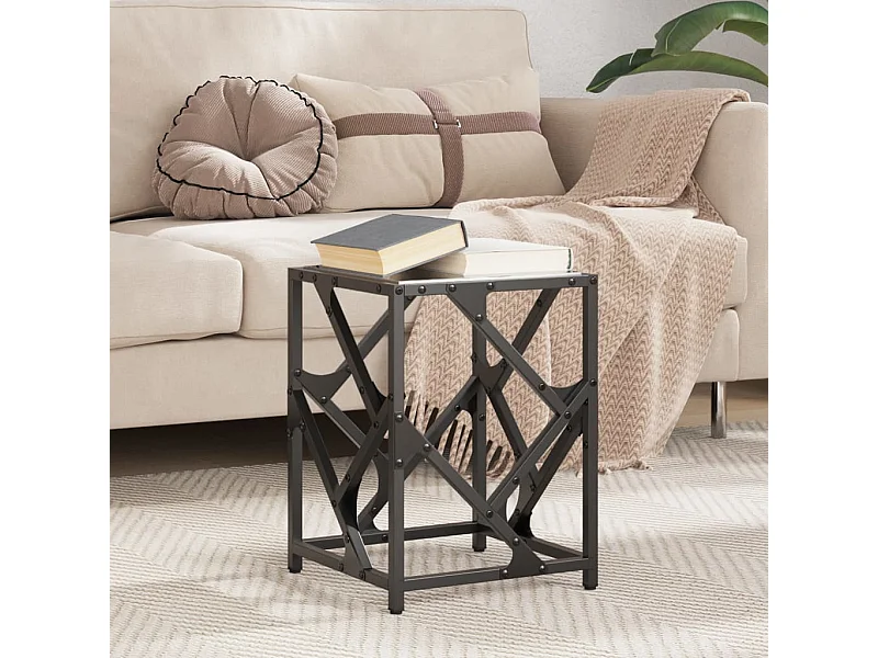 Salontafel met zwart glazen blad 30x30x41 cm staal