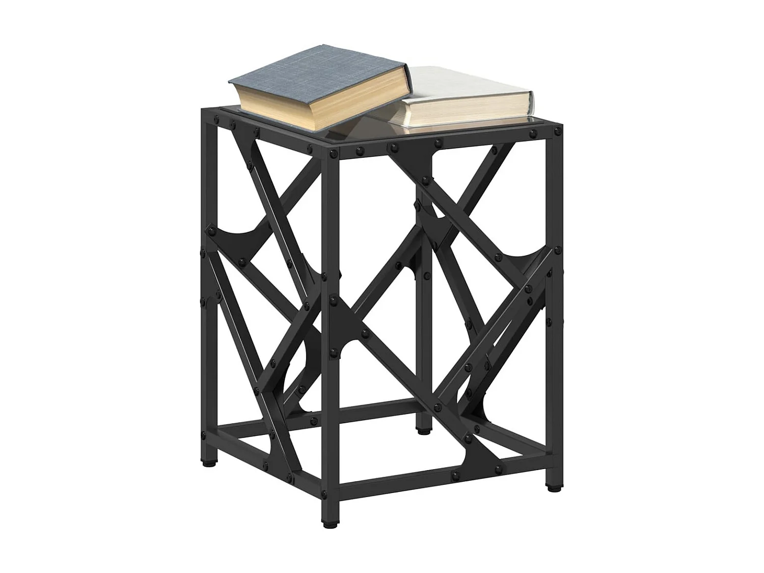 Salontafel met zwart glazen blad 30x30x41 cm staal