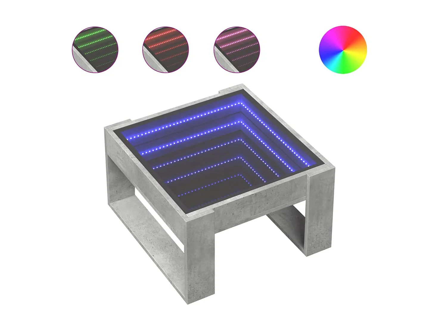 Table basse avec LED infini gris béton 50x53x30 cm